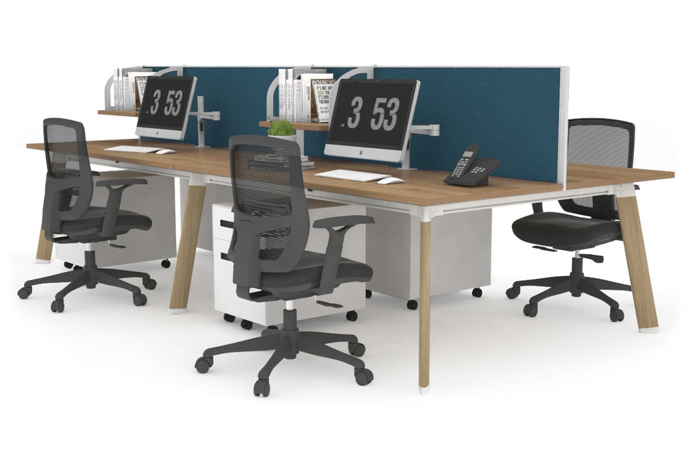 Switch - 4 Person Workstation Wood Imprint Frame [1200L x 800W with Cable Scallop]-salvage oak deep blue (500H x 1200W) 