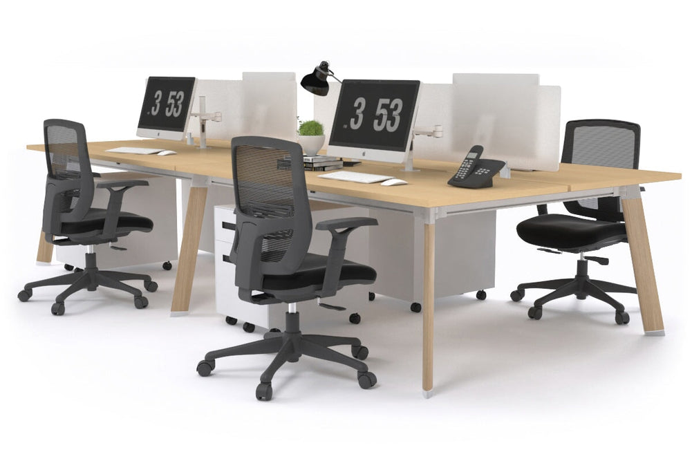 Switch - 4 Person Workstation Wood Imprint Frame [1200L x 800W with Cable Scallop]-maple white perspex (400H x 800W) 
