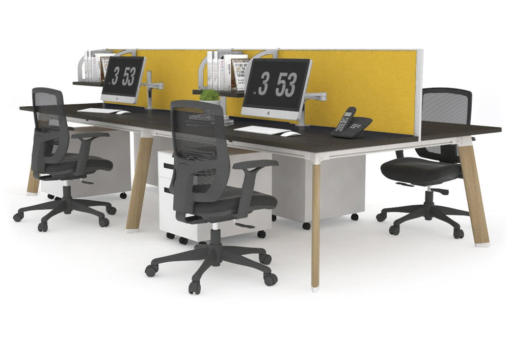 Switch - 4 Person Workstation Wood Imprint Frame [1200L x 800W with Cable Scallop]-dark oak mustard yellow (500H x 1200W) 