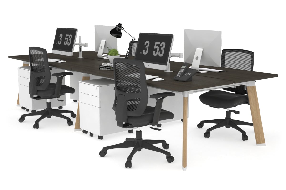 Switch - 4 Person Workstation Wood Imprint Frame [1400L x 700W]-dark oak none 