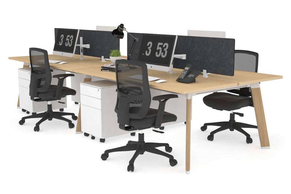 Switch - 4 Person Workstation Wood Imprint Frame [1400L x 700W]-maple grey acoustic perspex (400H x 800W) 