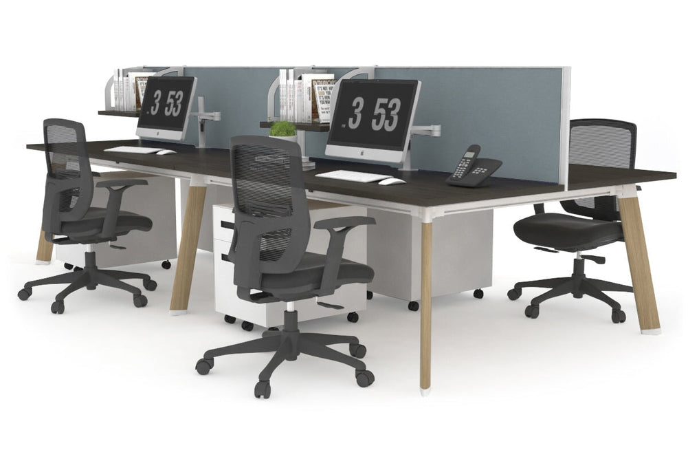Switch - 4 Person Workstation Wood Imprint Frame [1400L x 700W]-dark oak cool grey (500H x 1400W) 