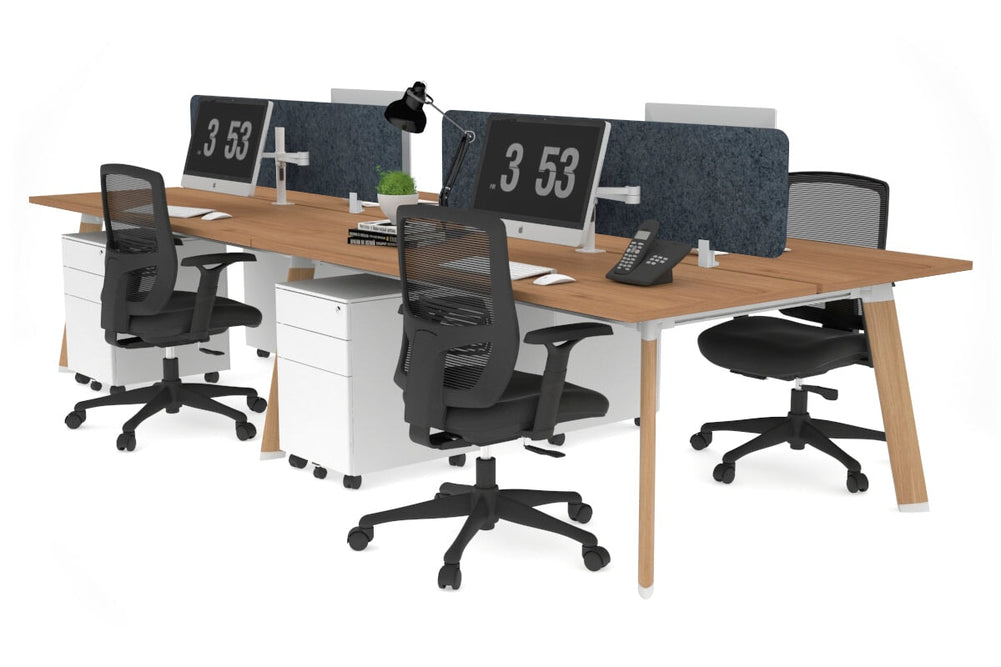Switch - 4 Person Workstation Wood Imprint Frame [1400L x 700W]-salvage oak dark grey acoustic panel (400H x 1200W) 