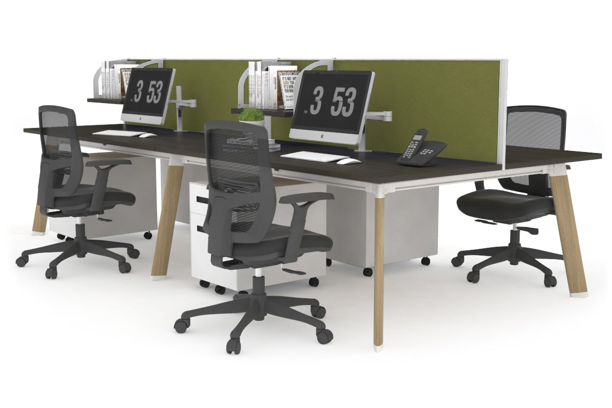 Switch - 4 Person Workstation Wood Imprint Frame [1400L x 800W with Cable Scallop]-dark oak green moss (500H x 1400W) 