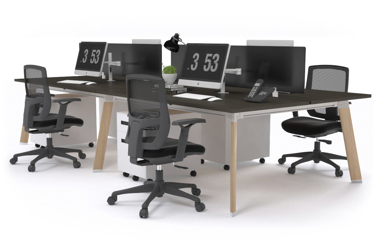 Switch - 4 Person Workstation Wood Imprint Frame [1400L x 800W with Cable Scallop]-dark oak black perspex (400H x 800W) 