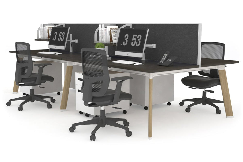 Switch - 4 Person Workstation Wood Imprint Frame [1400L x 800W with Cable Scallop]-dark oak moody charcoal (500H x 1400W) 