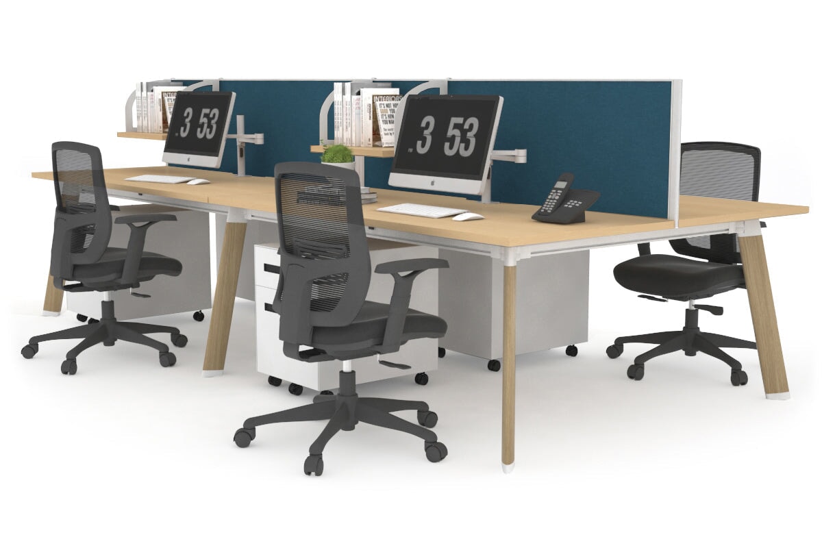 Switch - 4 Person Workstation Wood Imprint Frame [1400L x 800W with Cable Scallop]-maple deep blue (500H x 1400W) 