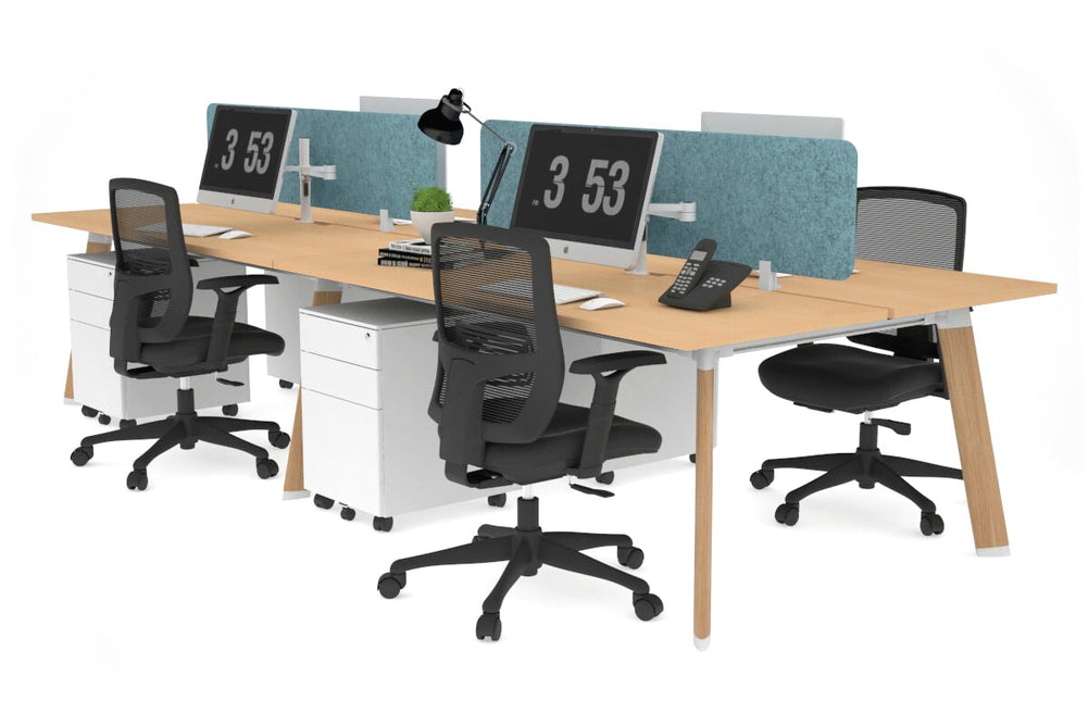 Switch - 4 Person Workstation Wood Imprint Frame [1400L x 800W with Cable Scallop]-maple blue acoustic panel (400H x 1200W) 