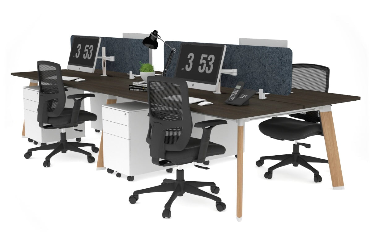 Switch - 4 Person Workstation Wood Imprint Frame [1400L x 800W with Cable Scallop]-dark oak dark grey echo panel (400H x 1200W) 