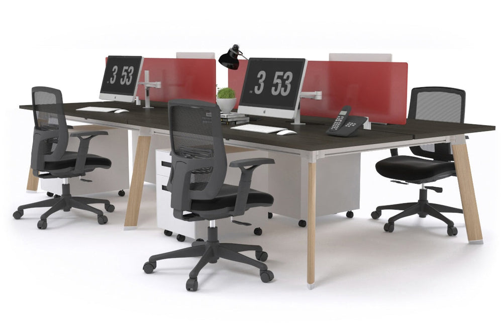 Switch - 4 Person Workstation Wood Imprint Frame [1400L x 800W with Cable Scallop]-dark oak red perspex (400H x 800W) 