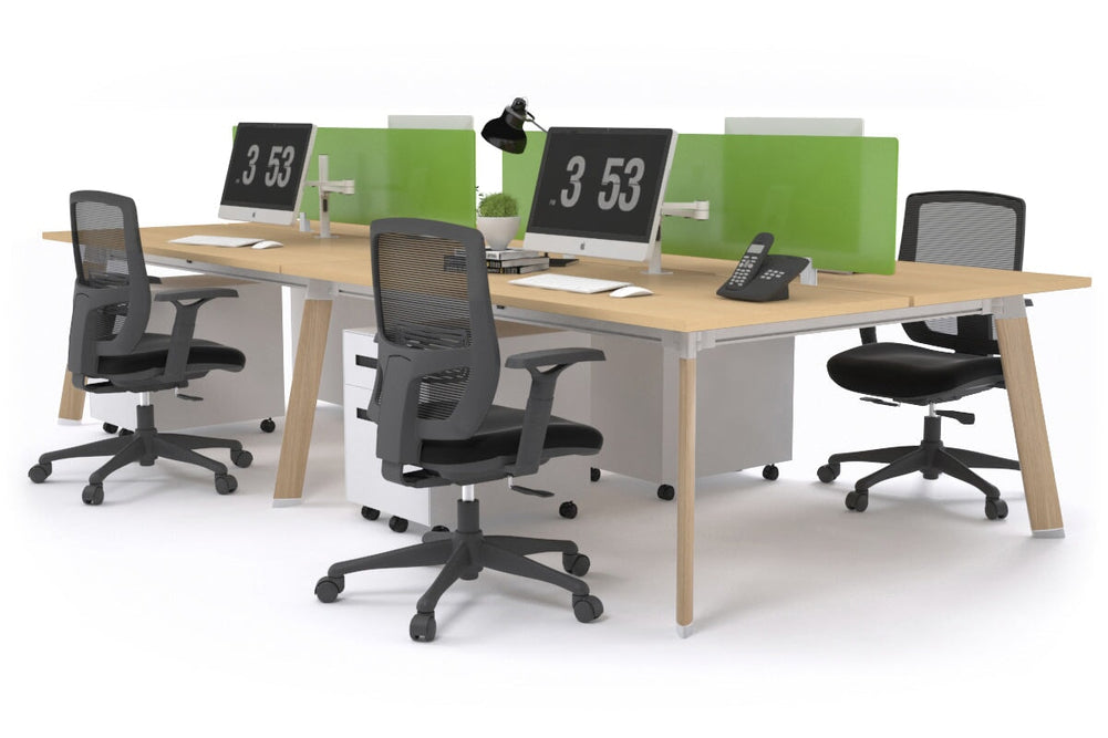 Switch - 4 Person Workstation Wood Imprint Frame [1400L x 800W with Cable Scallop]-maple green perspex (400H x 800W) 