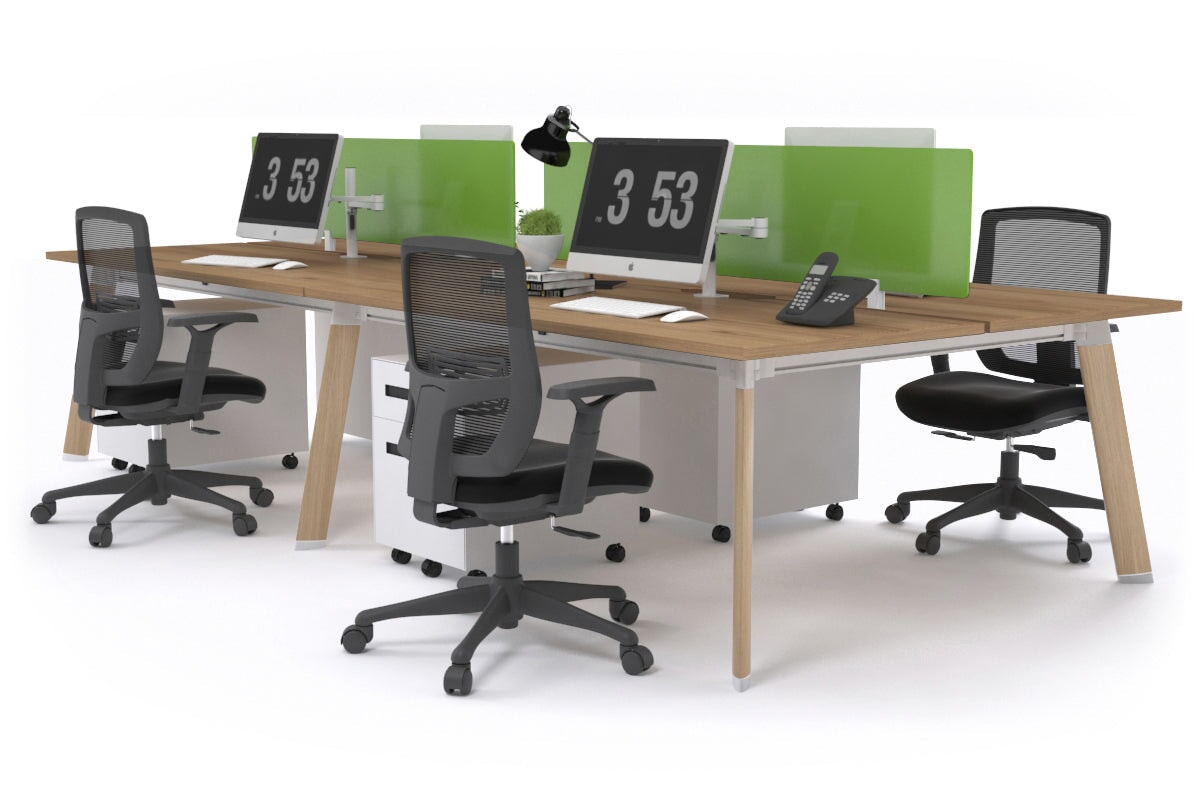 Switch - 4 Person Workstation Wood Imprint Frame [1400L x 800W with Cable Scallop]-salvage oak green perspex (400H x 800W) 
