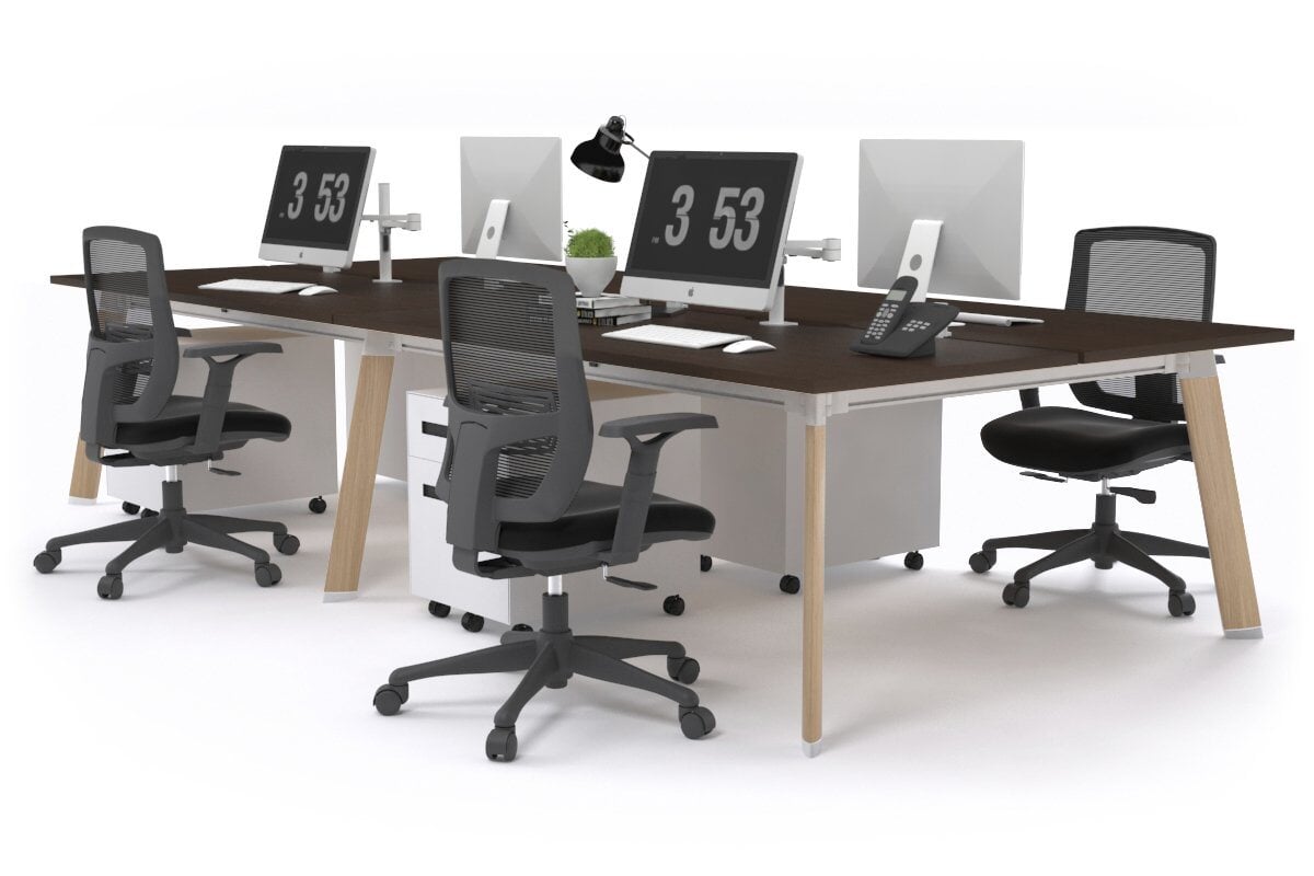 Switch - 4 Person Workstation Wood Imprint Frame [1400L x 800W with Cable Scallop]-dark oak moody charcoal (500H x 1400W) 