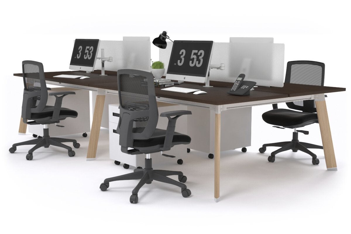 Switch - 4 Person Workstation Wood Imprint Frame [1400L x 800W with Cable Scallop]-dark oak moody charcoal (500H x 1400W) 
