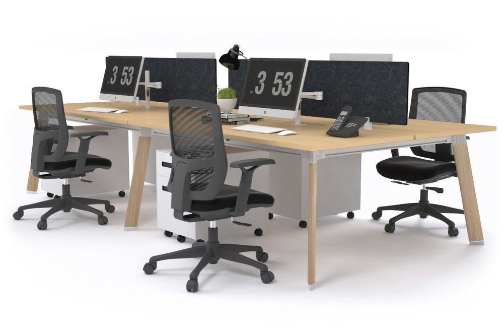 Switch - 4 Person Workstation Wood Imprint Frame [1400L x 800W with Cable Scallop]-maple grey acoustic perspex (400H x 800W) 