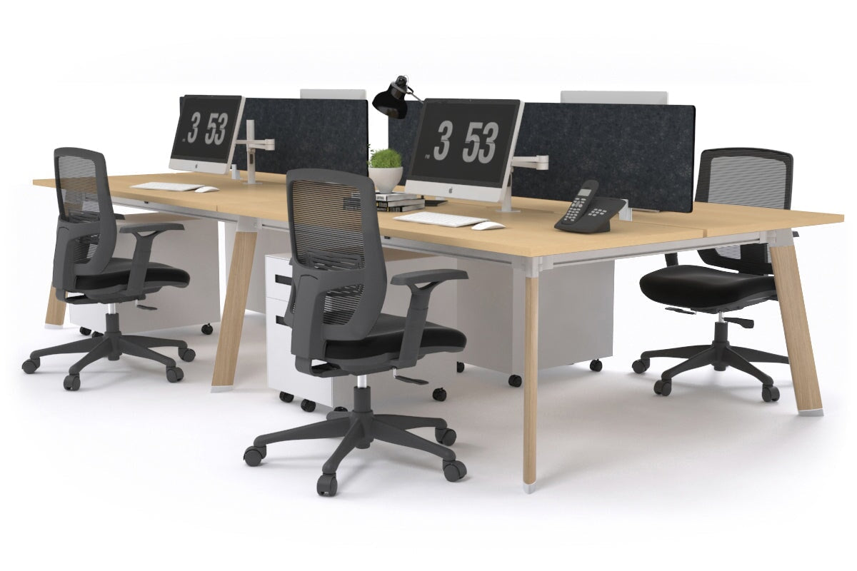 Switch - 4 Person Workstation Wood Imprint Frame [1400L x 800W with Cable Scallop]-maple grey echo perspex (400H x 800W) 