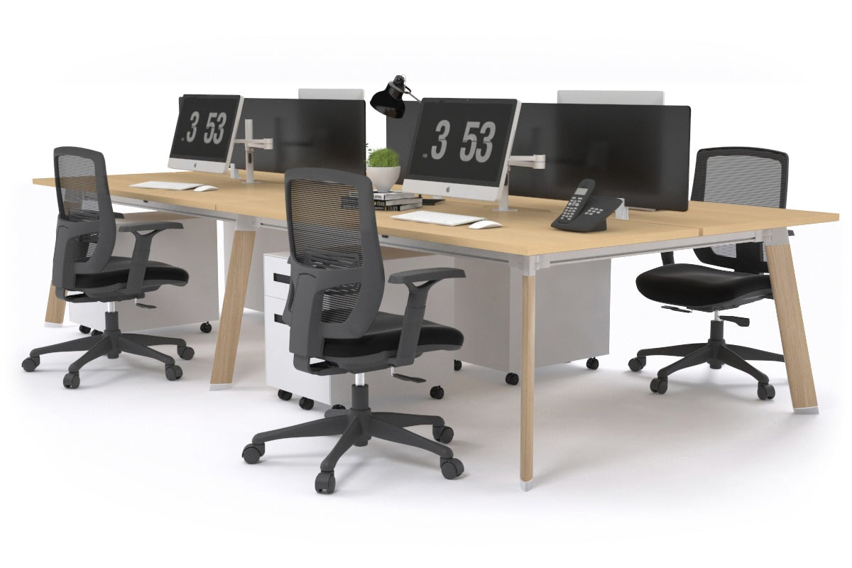 Switch - 4 Person Workstation Wood Imprint Frame [1400L x 800W with Cable Scallop]-maple black perspex (400H x 800W) 