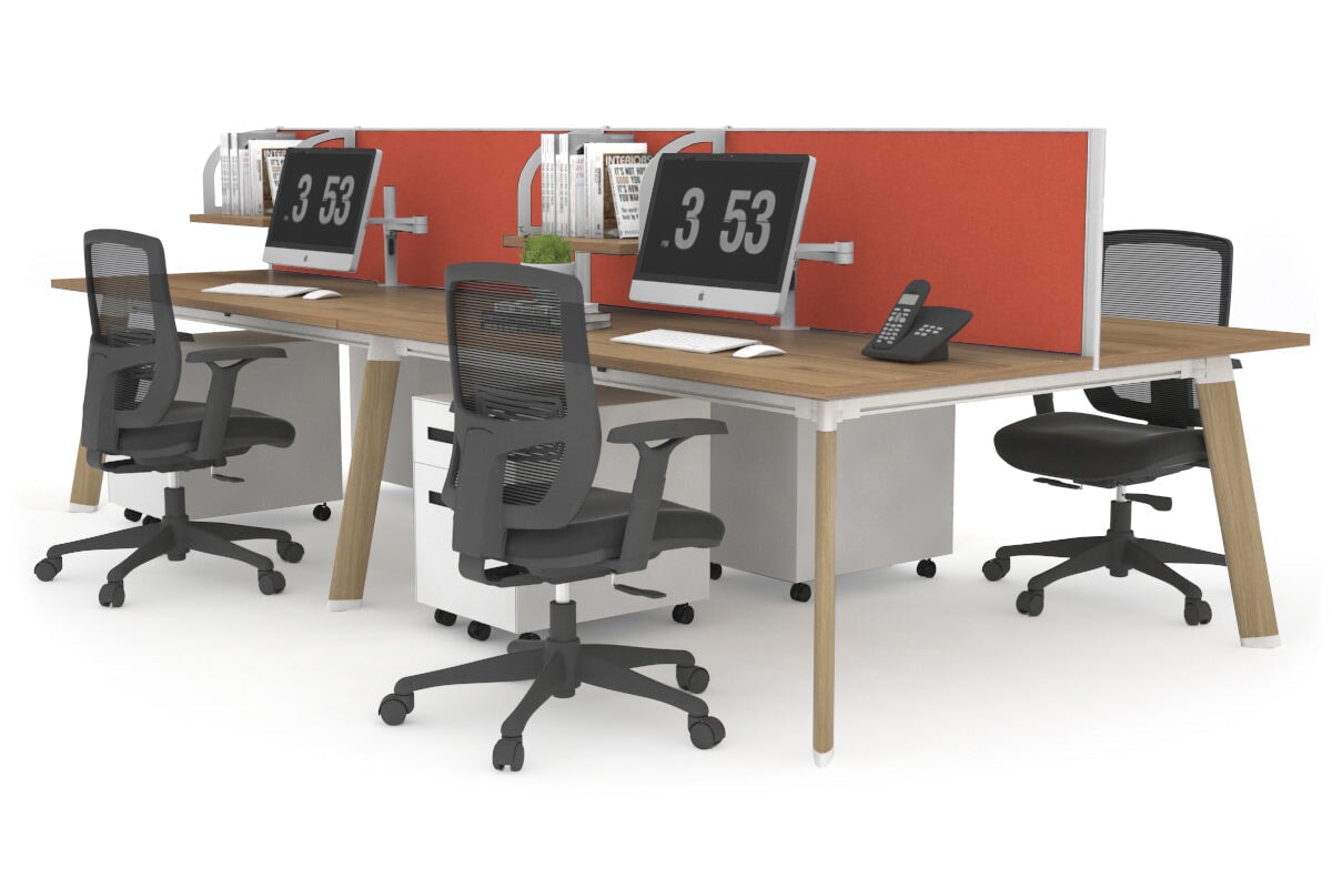 Switch - 4 Person Workstation Wood Imprint Frame [1400L x 800W with Cable Scallop]-salvage oak orange squash (500H x 1400W) 