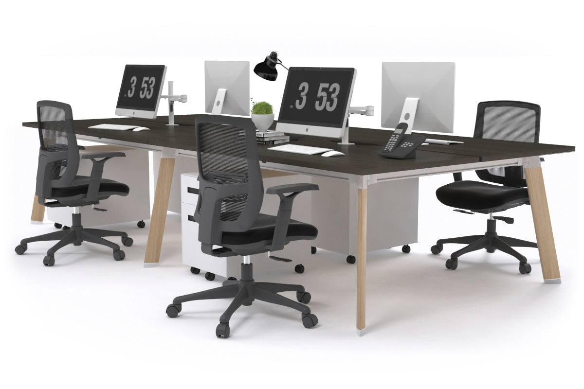 Switch - 4 Person Workstation Wood Imprint Frame [1400L x 800W with Cable Scallop]-dark oak none 