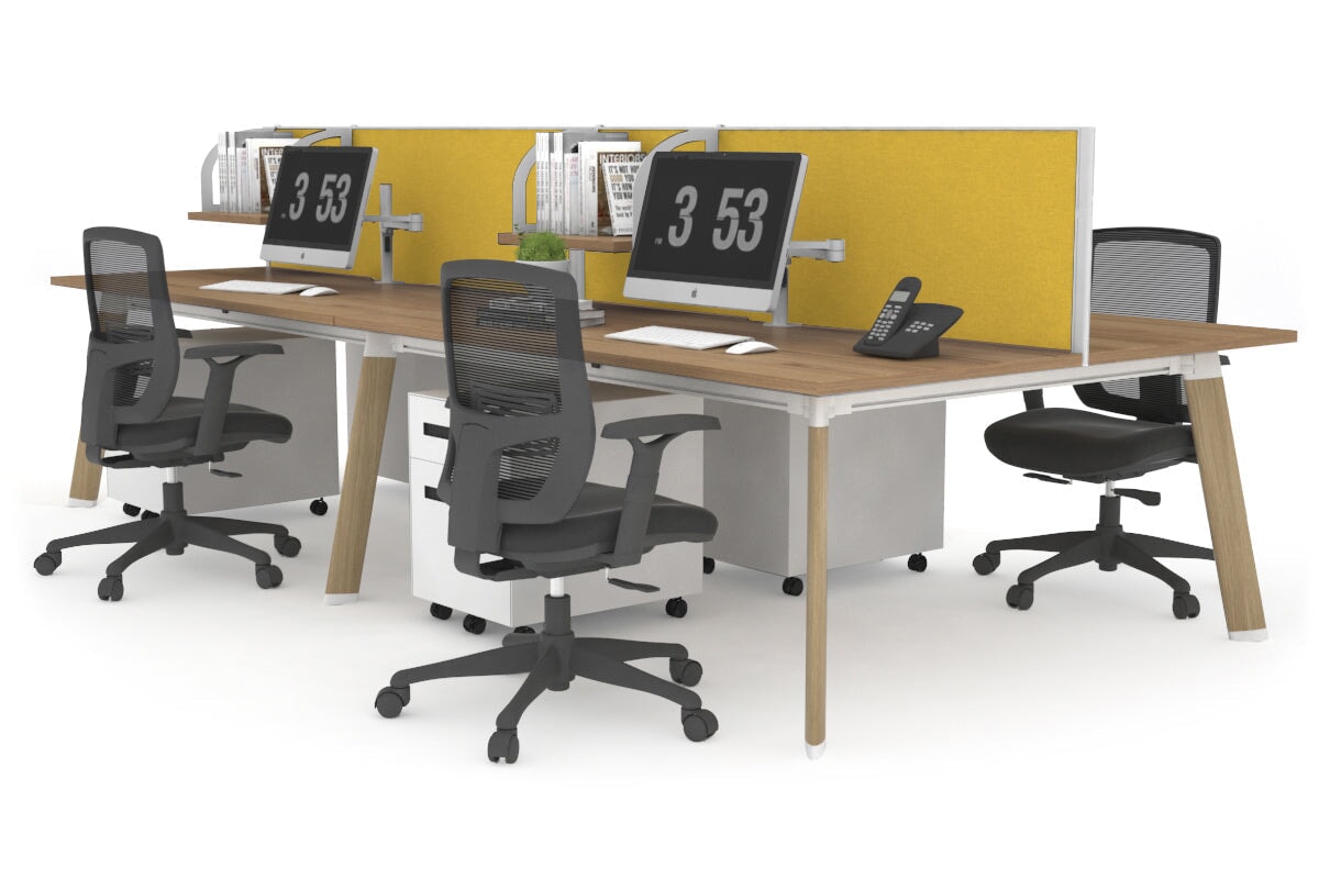 Switch - 4 Person Workstation Wood Imprint Frame [1400L x 800W with Cable Scallop]-salvage oak mustard yellow (500H x 1400W) 