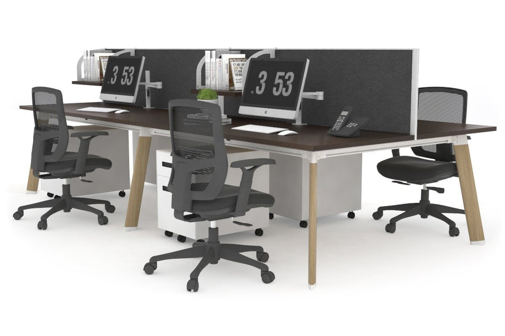 Switch - 4 Person Workstation Wood Imprint Frame [1400L x 800W with Cable Scallop]-dark oak moody charcoal (500H x 1400W) 