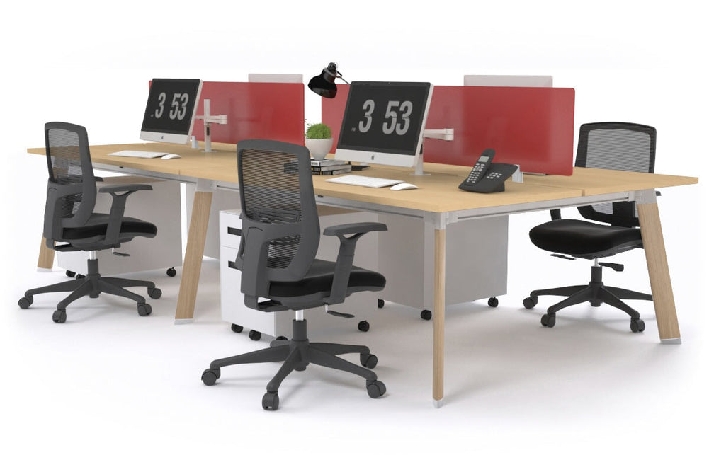 Switch - 4 Person Workstation Wood Imprint Frame [1400L x 800W with Cable Scallop]-maple red perspex (400H x 800W) 