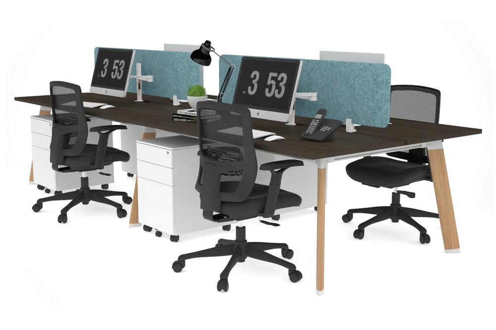 Switch - 4 Person Workstation Wood Imprint Frame [1400L x 800W with Cable Scallop]-dark oak blue acoustic panel (400H x 1200W) 