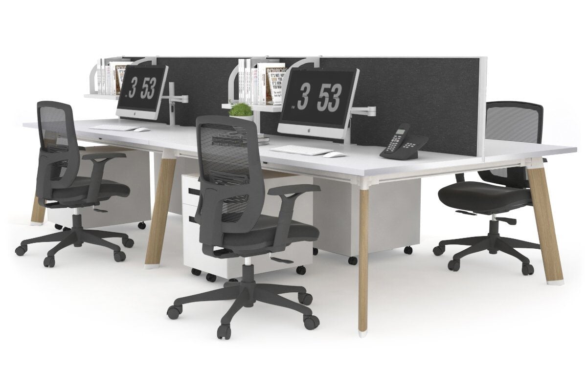 Switch - 4 Person Workstation Wood Imprint Frame [1400L x 800W with Cable Scallop]-white moody charcoal (500H x 1400W) 