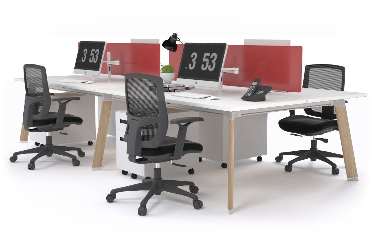 Switch - 4 Person Workstation Wood Imprint Frame [1400L x 800W with Cable Scallop]-white red perspex (400H x 800W) 