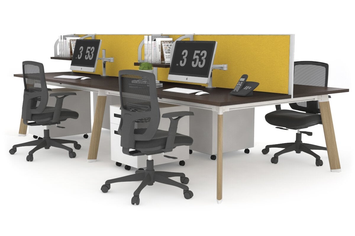 Switch - 4 Person Workstation Wood Imprint Frame [1400L x 800W with Cable Scallop]-dark oak moody charcoal (500H x 1400W) 