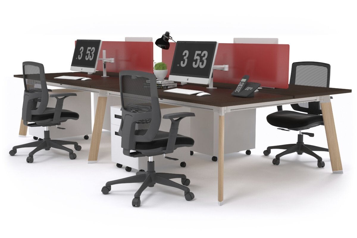 Switch - 4 Person Workstation Wood Imprint Frame [1400L x 800W with Cable Scallop]-dark oak moody charcoal (500H x 1400W) 