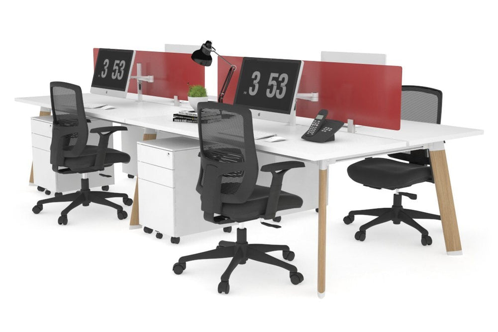 Switch - 4 Person Workstation Wood Imprint Frame [1600L x 700W]-white red perspex (400H x 1500W) 