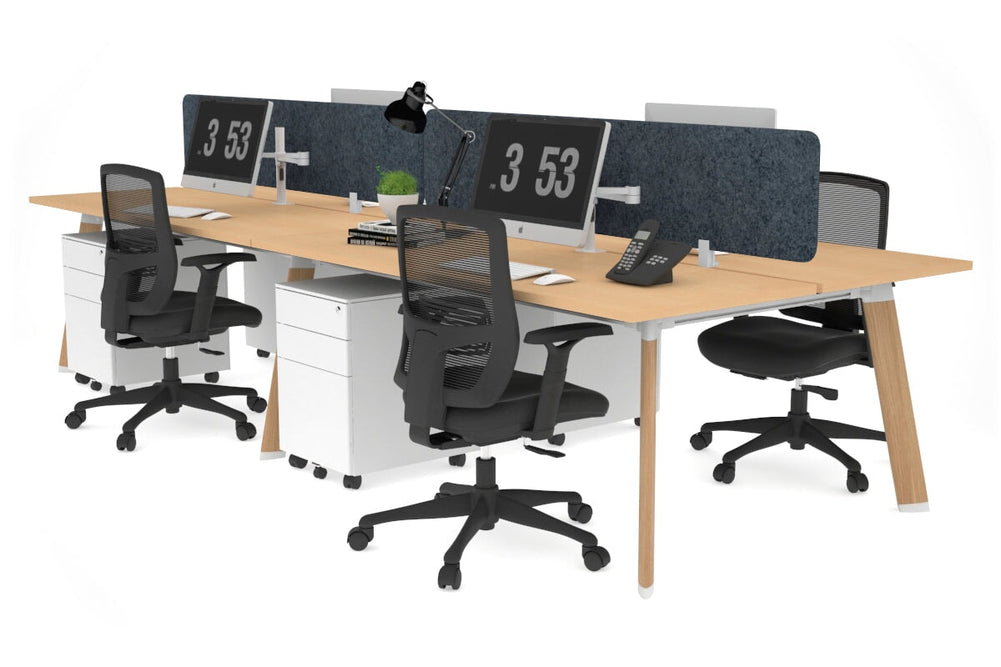 Switch - 4 Person Workstation Wood Imprint Frame [1600L x 700W]-maple dark grey acoustic panel (400H x 1600W) 