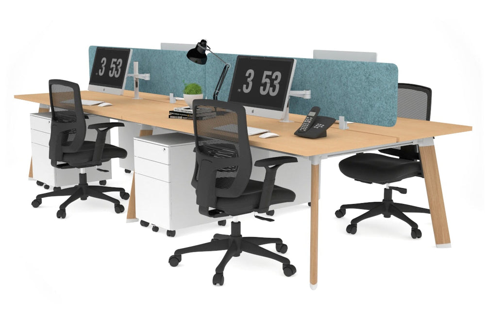 Switch - 4 Person Workstation Wood Imprint Frame [1600L x 700W]-maple blue acoustic panel (400H x 1600W) 