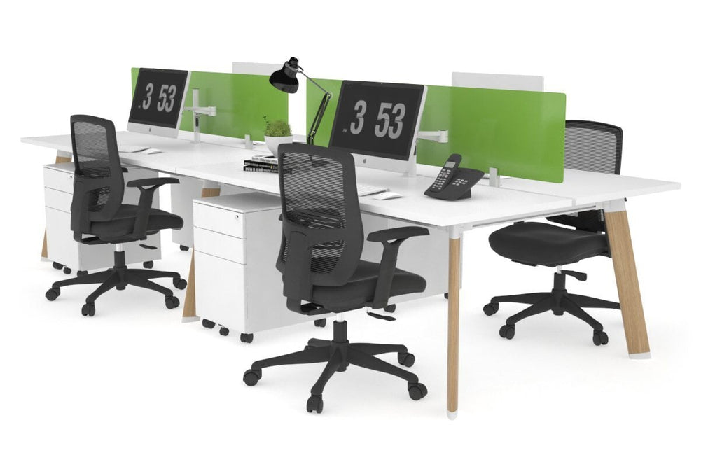 Switch - 4 Person Workstation Wood Imprint Frame [1600L x 700W]-white green perspex (400H x 1500W) 
