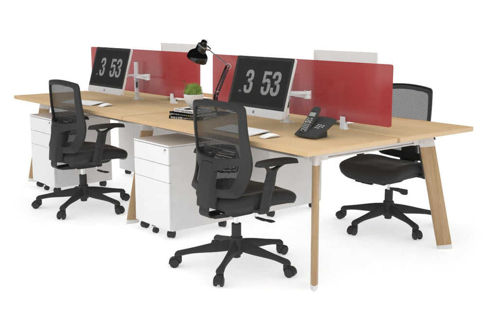 Switch - 4 Person Workstation Wood Imprint Frame [1600L x 700W]-maple red perspex (400H x 1500W) 