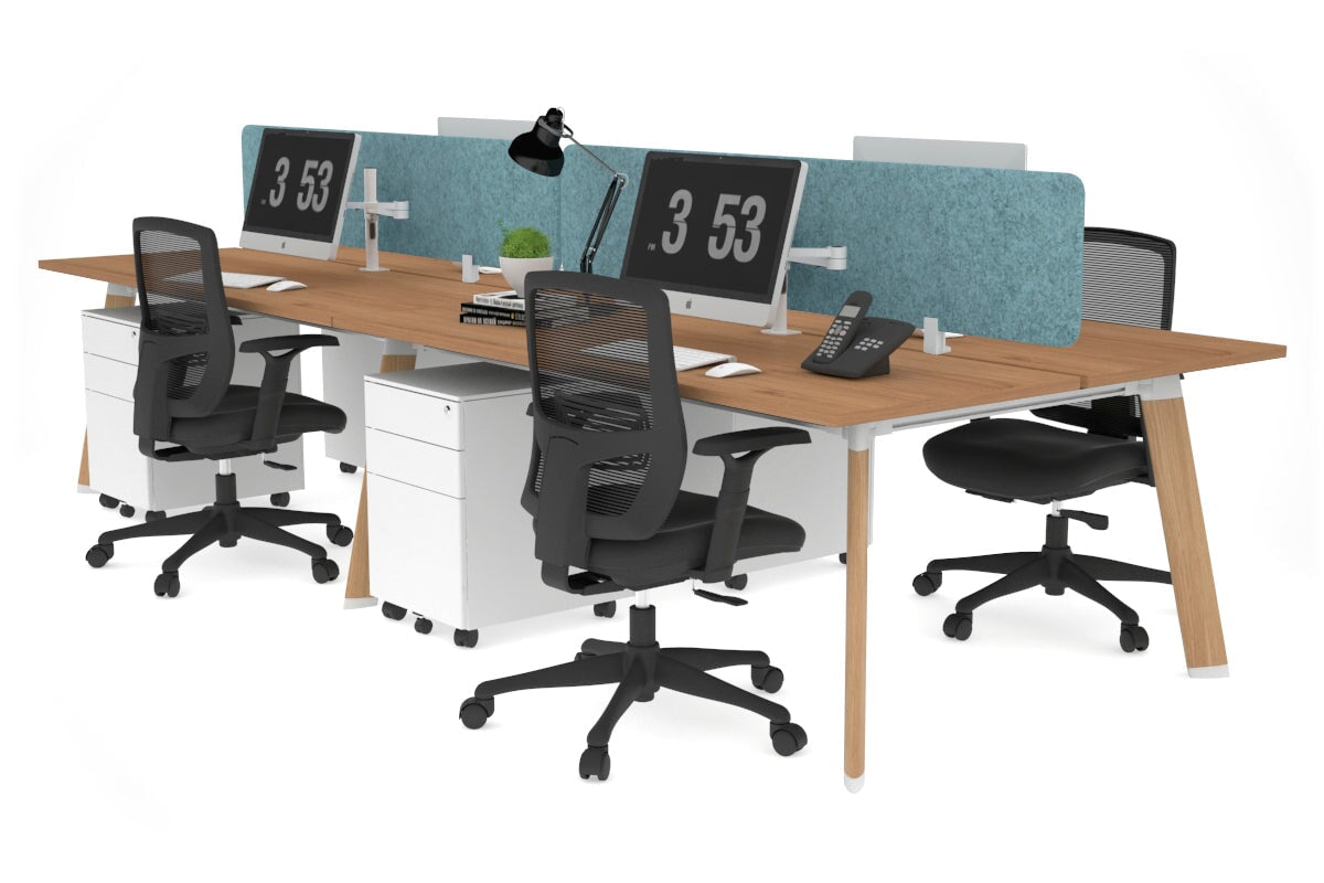Switch - 4 Person Workstation Wood Imprint Frame [1600L x 700W]-salvage oak blue echo panel (400H x 1600W) 