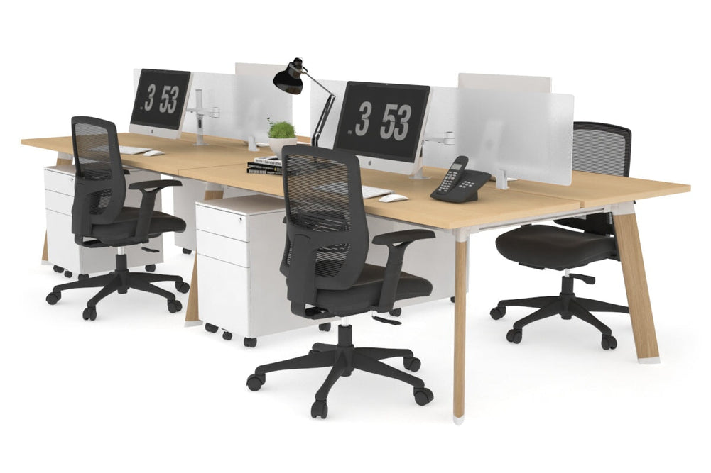 Switch - 4 Person Workstation Wood Imprint Frame [1600L x 700W]-maple white perspex (400H x 1500W) 