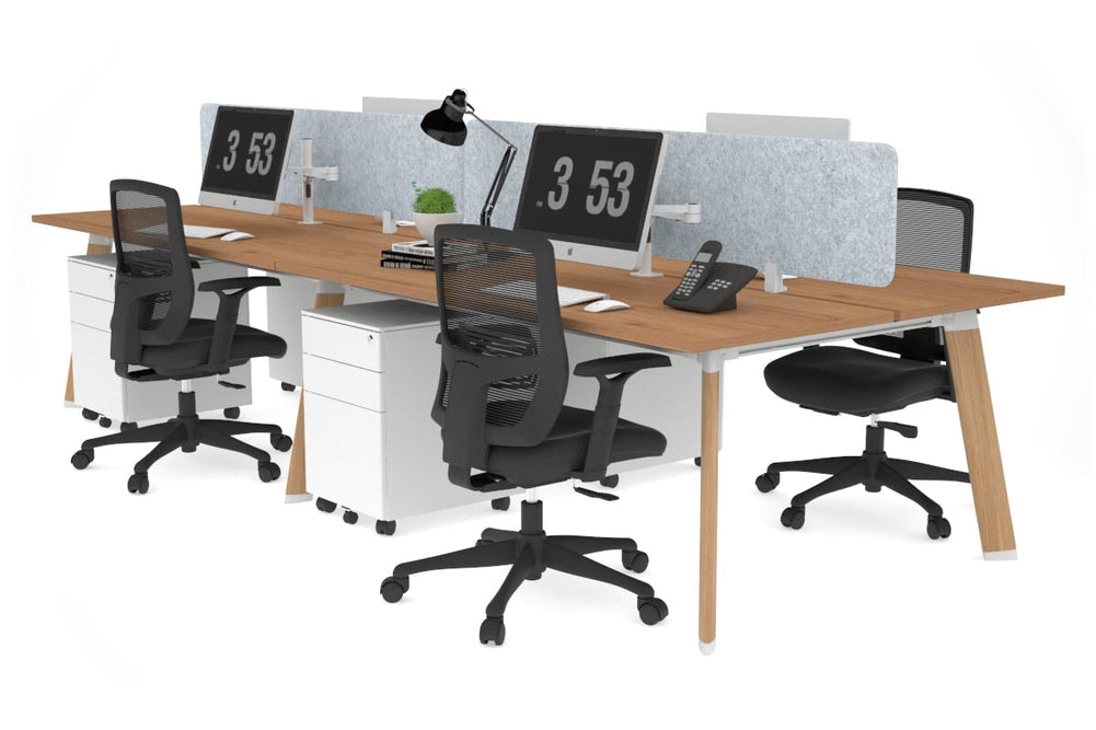 Switch - 4 Person Workstation Wood Imprint Frame [1600L x 700W]-salvage oak light grey acoustic panel (400H x 1600W) 