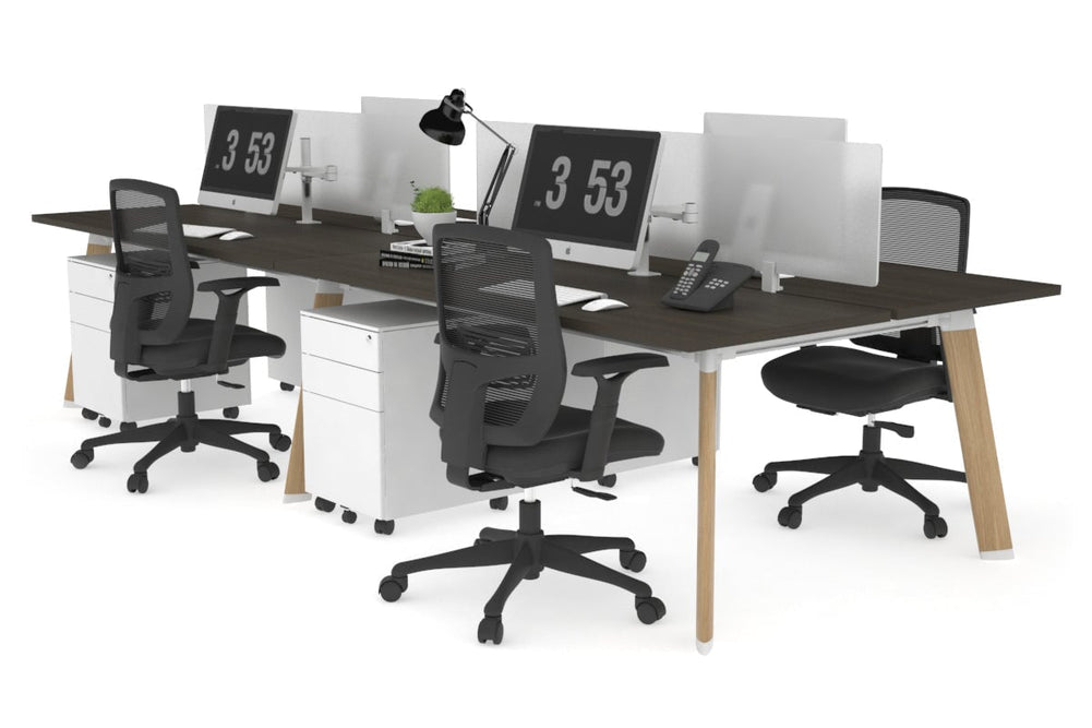 Switch - 4 Person Workstation Wood Imprint Frame [1600L x 700W]-dark oak white perspex (400H x 1500W) 