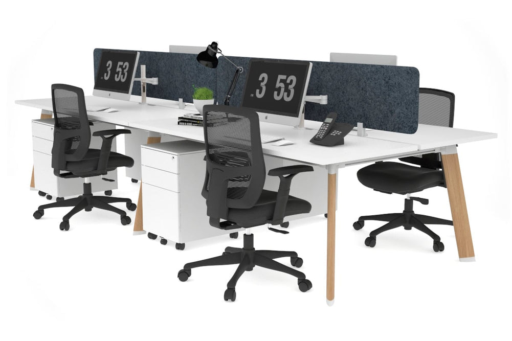 Switch - 4 Person Workstation Wood Imprint Frame [1600L x 800W with Cable Scallop]-white dark grey acoustic panel (400H x 1600W) 