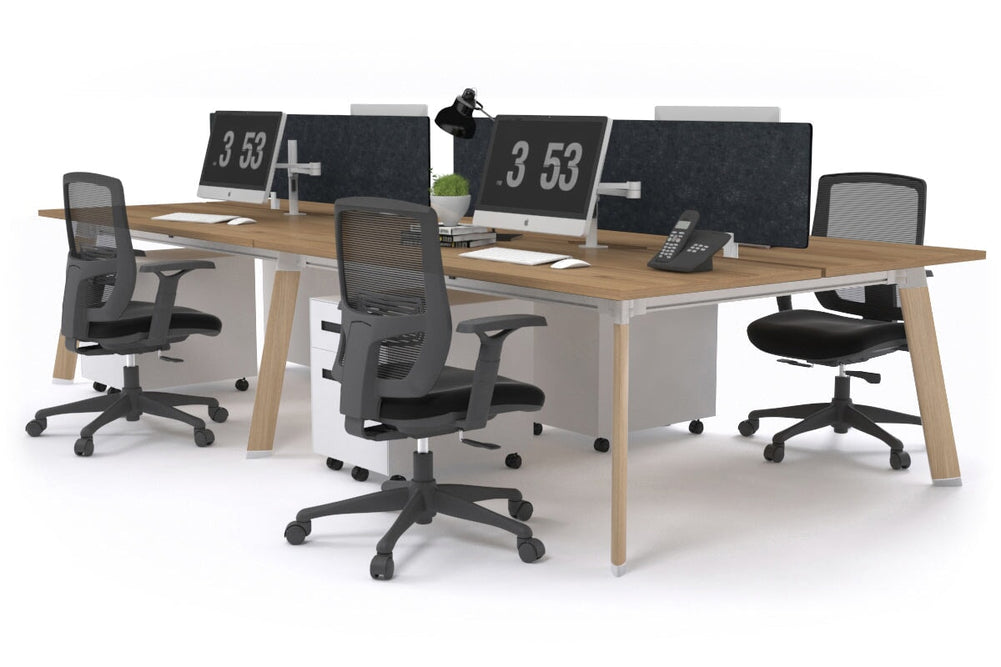 Switch - 4 Person Workstation Wood Imprint Frame [1600L x 800W with Cable Scallop]-salvage oak grey acoustic perspex (400H x 1500W) 