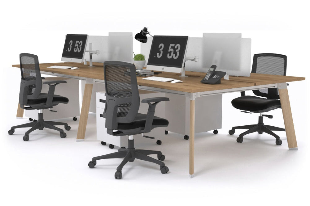 Switch - 4 Person Workstation Wood Imprint Frame [1600L x 800W with Cable Scallop]-salvage oak white perspex (400H x 1500W) 