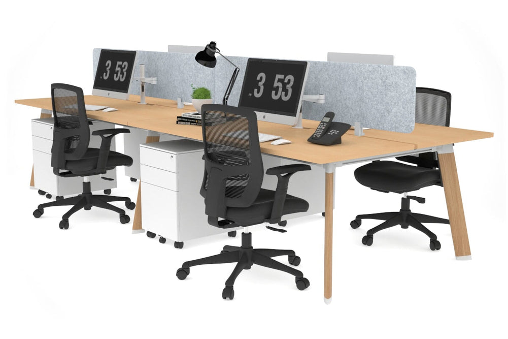 Switch - 4 Person Workstation Wood Imprint Frame [1600L x 800W with Cable Scallop]-maple light grey acoustic panel (400H x 1600W) 