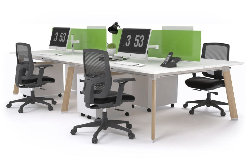 Switch - 4 Person Workstation Wood Imprint Frame [1600L x 800W with Cable Scallop]-white green perspex (400H x 1500W) 