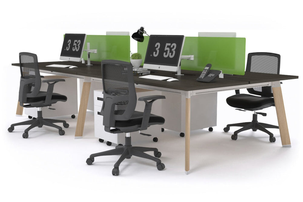 Switch - 4 Person Workstation Wood Imprint Frame [1600L x 800W with Cable Scallop]-dark oak green perspex (400H x 1500W) 