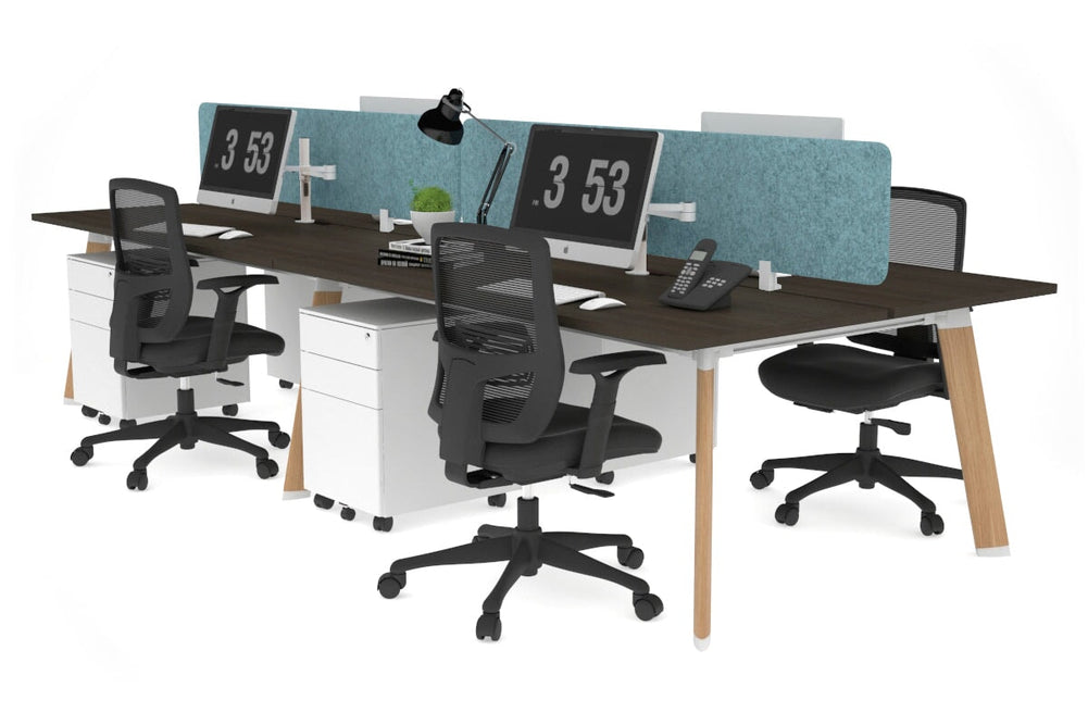 Switch - 4 Person Workstation Wood Imprint Frame [1600L x 800W with Cable Scallop]-dark oak blue acoustic panel (400H x 1600W) 