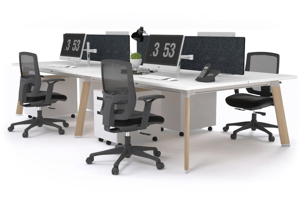 Switch - 4 Person Workstation Wood Imprint Frame [1600L x 800W with Cable Scallop]-white grey acoustic perspex (400H x 1500W) 