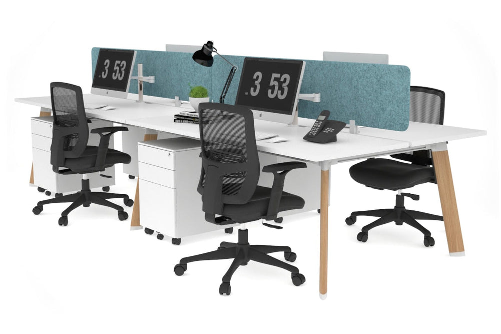 Switch - 4 Person Workstation Wood Imprint Frame [1600L x 800W with Cable Scallop]-white blue acoustic panel (400H x 1600W) 