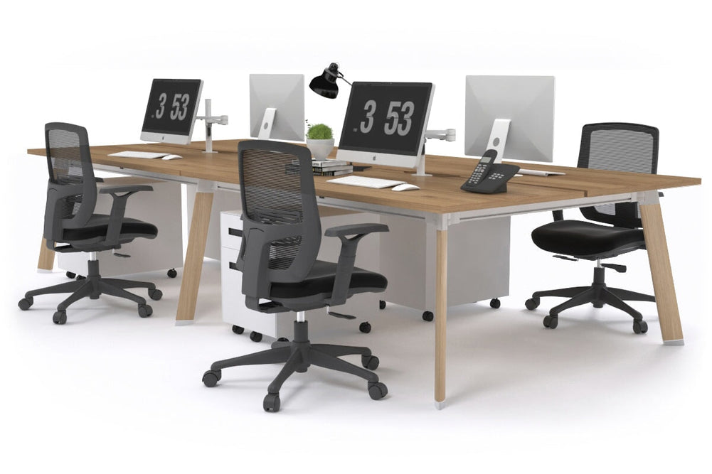 Switch - 4 Person Workstation Wood Imprint Frame [1600L x 800W with Cable Scallop]-salvage oak none 